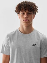 4F T-shirt regular gładki męski - szary S. Szare t-shirty męskie 4f, m, bez wzorów, z bawełny, bez kołnierzyka. Za 49.99 zł.