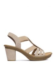 Rieker Sandały CEO-66526-62 Beżowy. Brązowe sandały damskie Rieker, bez wzorów, ze skóry, bez obcasa, na słupku. Za 319.99 zł.