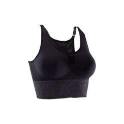 Stanik długi do dynamicznej jogi. Zielone biustonosze DOMYOS, bez wzorów, z elastanu. Za 59.99 zł.