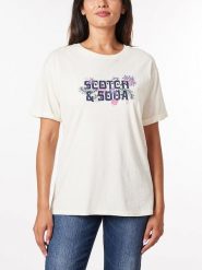 Scotch & Soda Koszulka w kolorze kremowym rozmiar: XS. Brązowe bluzki damskie Scotch & Soda, xs, z aplikacjami, z bawełny, bez kołnierzyka, bez ramiączek. Za 70.24 zł.