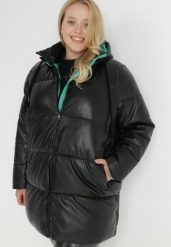 Czarno-Zielona Kurtka Zimowa Pikowana Hirorve. Czarne kurtki damskie Born2be, na zimę, plus size, bez wzorów, bez kaptura. Za 219.99 zł.