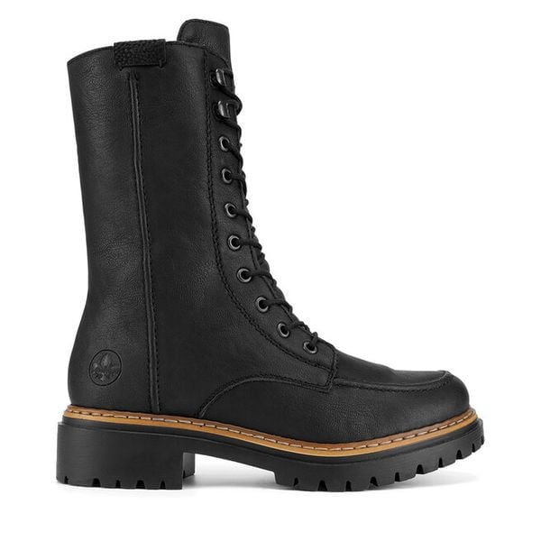 Trzewiki Rieker. Czarne botki damskie Rieker, bez obcasa, na płaskiej podeszwie, bez zapięcia. Za 319.00 zł.