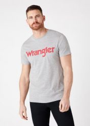 MĘSKI T-SHIRT WRANGLER SS LOGO TEE MID GREY W7M0D3XTT 112131861. Szare t-shirty męskie Wrangler, m, bez wzorów, bez kołnierzyka. Za 69.99 zł.