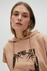 Bluza z kapturem i krótkimi rękawami beżowa. Brązowe bluzy z kapturem damskie MOODO, l, z bawełny. Za 89.99 zł.