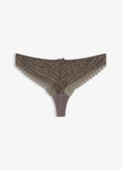 Stringi z delikatnej koronki (2 szt.). Szare stringi damskie bonprix, bez wzorów, z koronki. Za 59.98 zł.