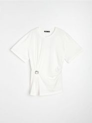 Koszulka z biżuteryjną aplikacją - kremowy. Białe t-shirty damskie Sinsay, l, z aplikacjami, bez kołnierzyka. Za 29.99 zł.
