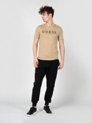Guess T-Shirt "Leo" | X2BI14KBR42 | Mężczyzna | Beżowy. Brązowe t-shirty męskie Guess, m, z aplikacjami, z bawełny, bez kołnierzyka. W wyprzedaży za 119.00 zł.