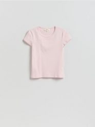 T-shirt z bawełny merceryzowanej - pastelowy róż. Czerwone t-shirty damskie Reserved, l, bez wzorów, z bawełny, bez kołnierzyka. Za 89.99 zł.