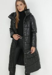 Czarna Kurtka za Kolano Pikowana Golni. Czarne kurtki damskie Born2be, na zimę, xl, bez wzorów, ze skóry. Za 199.99 zł.