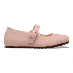 Birkenstock Santa Clarita LENB Pink Clay Baleriny damskie. Czerwone baleriny damskie Birkenstock, bez wzorów, z nubiku, bez obcasa, na płaskiej podeszwie. Za 549.99 zł.
