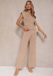 Beżowy Komplet Kamizelka i Spodnie Regular Annavie. Brązowe kamizelki damskie Renee, bez wzorów, eleganckie. Za 159.99 zł.