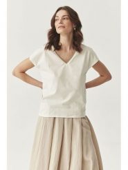 TATUUM Koszulka w kolorze kremowym rozmiar: XS. Brązowe bluzki damskie Tatuum, xs, bez wzorów, bez kołnierzyka, bez ramiączek. Za 94.45 zł.