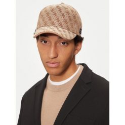 Czapka z daszkiem Guess. Brązowe czapki męskie Guess, z aplikacjami. Za 159.99 zł.