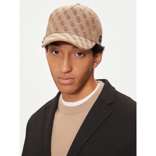 Czapka z daszkiem Guess. Brązowe czapki męskie Guess, z aplikacjami. Za 109.99 zł.