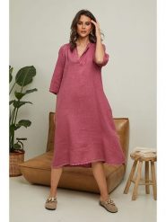 Joséfine Lniana sukienka "Granael" w kolorze różowym rozmiar: S. Różowe sukienki damskie Joséfine, na co dzień, s, bez wzorów, ze lnu, bez kołnierzyka, bez ramiączek, midi, proste. Za 195.99 zł.