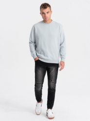 Spodnie męskie marmurkowe JOGGERY z przetarciami - czarne V2 OM-PADJ-0153 - XL. Czarne spodnie materiałowe męskie Ombre Clothing, bez wzorów, z bawełny. W wyprzedaży za 89.99 zł.