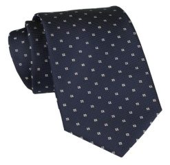 Klasyczny Krawat Męski - ALTIES - Ciemny Granat w Groszki. Niebieskie krawaty i muchy męskie Alties, bez wzorów, z tkaniny, eleganckie. Za 49.00 zł.