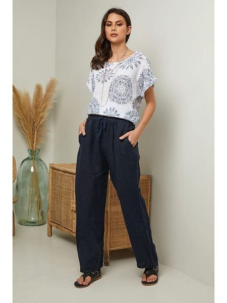 Fleur de Lin Lniane spodnie "Garancel" w kolorze granatowym rozmiar: XXL. Niebieskie spodnie materiałowe damskie Fleur de Lin, bez wzorów, ze lnu. Za 121.80 zł.