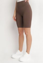 Brązowe Szorty Typu Kolarki z Wysokim Stanem Asallie. Brązowe szorty damskie Born2be, z aplikacjami, sportowe, z podwyższonym stanem. Za 34.99 zł.