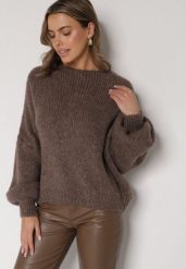 Jasnobrązowy Kardigan Oversize z Wełną Zdobiony Kokardkami Eleathalie. Brązowe kardigany damskie Born2be, z aplikacjami, z jeansu. Za 139.99 zł.