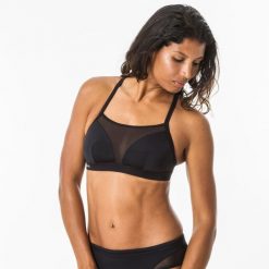 Góra kostiumu kąpielowego surfingowego damska Olaian Elise. Czarne bikini damskie OLAIAN, bez wzorów. W wyprzedaży za 44.99 zł.