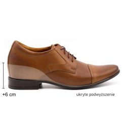 Olivier Buty męskie wizytowe P10 podwyższające brązowe. Brązowe buty wizytowe męskie ze skóry, bez zapięcia. Za 453.66 zł.