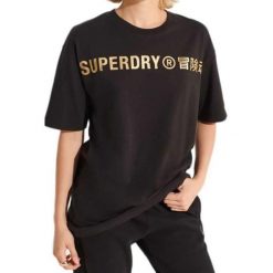 Koszulka sportowa damska Superdry Corporate Logo Foil. Czarne bluzki sportowe damskie Superdry., xs, bez wzorów, z bawełny, bez ramiączek. Za 92.00 zł.
