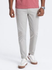 Spodnie męskie chino o dopasowanym kroju - szare V2 OM-PACP-0151 - XXL. Szare spodnie materiałowe męskie Ombre Clothing, bez wzorów, z bawełny. Za 179.99 zł.