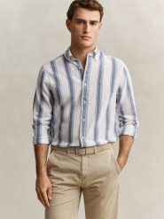 Gant koszula casual z lnem Mężczyźni Regular Fit Bawełna niebieski, XL. Niebieskie koszule męskie Gant, na lato, m, bez wzorów, z bawełny, bez kołnierzyka, bez ramiączek. Za 379.95 zł.