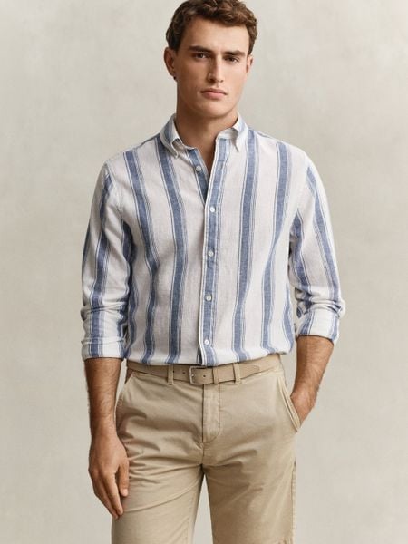 Gant koszula casual z lnem Mężczyźni Regular Fit Bawełna niebieski, XL. Niebieskie koszule męskie Gant, na lato, m, bez wzorów, z bawełny, bez kołnierzyka, bez ramiączek. Za 379.95 zł.