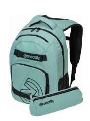 Plecak na co dzień z przegrodą na laptopa 24L – zielony Meatfly + piórnik. Zielone plecaki damskie Meatfly, bez wzorów, z materiału, biznesowe. Za 237.99 zł.