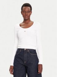 Calvin Klein Jeans Bluzka LV047D218G Biały Slim Fit. Białe bluzki damskie Calvin Klein Jeans, l, bez wzorów, z bawełny, bez ramiączek. Za 139.99 zł.