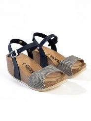 BACKSUN Sandały "Hongkong" w kolorze granatowo-szarym na koturnie rozmiar: 41. Niebieskie sandały damskie Backsun, bez wzorów, z materiału, bez obcasa, na koturnie. Za 173.99 zł.