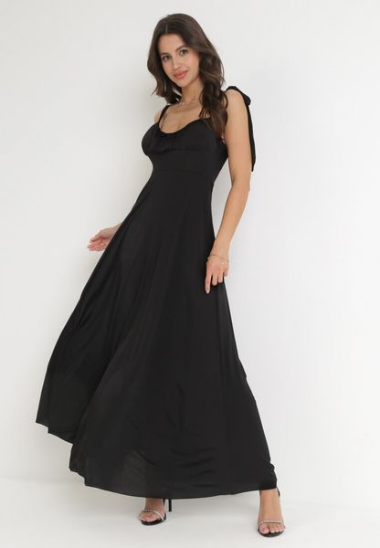 Czarna Rozkloszowana Sukienka Maxi z Wiązanymi Ramiączkami Lisija. Czarne sukienki damskie Born2be, na wesele, m, bez wzorów, eleganckie, bez kołnierzyka, bez ramiączek, maxi, rozkloszowane. Za 159.99 zł.