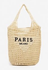 Beżowa Torebka Shopper z Plecionką i Napisami Navessa. Brązowe shopper bag damskie Born2be, bez wzorów, bez dodatków. Za 109.99 zł.