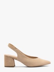 Beżowe czółenka slingback bez pięty ISABEL. Brązowe czółenka damskie Ryłko, bez wzorów, z materiału, bez obcasa, na obcasie. Za 349.99 zł.