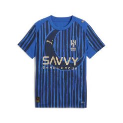 Młodzieżowa koszulka KIDSUPER × AL-HILAL SFC PUMA Blue Intense Club Navy. Niebieskia bluzki damskie Puma, m, bez wzorów, młodzieżowe, bez kołnierzyka, bez ramiączek. Za 349.00 zł.