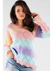 Awama Sweter ze wzorem rozmiar: onesize. Swetry klasyczne damskie Awama, bez kołnierzyka. Za 140.53 zł.