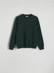 Gładka bluza z bawełną - ciemnozielony. Zielone bluzy bez kaptura męskie Reserved, l, z bawełny. W wyprzedaży za 69.99 zł.