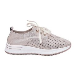 Skórzane Lekkie buty Damskie Na Platformie Artiker 56C2113 Beżowo-Złote beżowy. Brązowe buty sportowe na co dzień damskie bez wzorów. Za 299.42 zł.