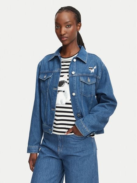 KARL LAGERFELD Kurtka jeansowa B3W14010 Niebieski Regular Fit. Niebieskie kurtki damskie Karl Lagerfeld, xs, bez wzorów, z bawełny, bez kaptura. Za 849.99 zł.