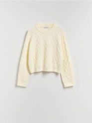 Strukturalny sweter - kremowy. Białe swetry klasyczne damskie Reserved, l, z dzianiny, bez kołnierzyka. Za 129.99 zł.