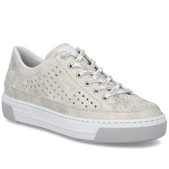 Półbuty damskie ażurowe komfortowe miękkie beżowe Rieker L8849-60. Brązowe półbuty damskie Rieker, w ażurowe wzory, ze skóry ekologicznej, bez obcasa. Za 339.00 zł.