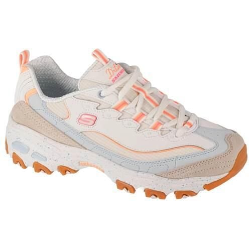 Buty sportowe Sneakersy damskie Skechers D'Lites - Bold Views. Białe buty sportowe na co dzień damskie Skechers, bez wzorów, z materiału, trekkingowe. Za 279.99 zł.