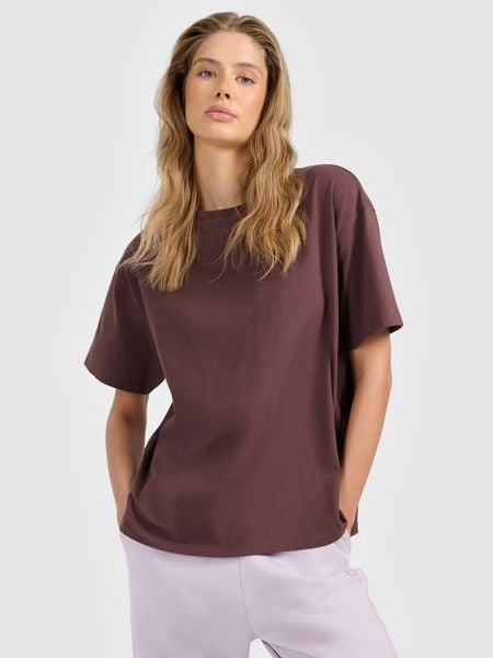 4F T-shirt loose gładki damski - brązowy M. Brązowe t-shirty damskie 4f, m, bez wzorów, z dzianiny, bez kołnierzyka. Za 59.99 zł.