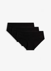 Figi hipster, nieodznaczające się, z miękką bawełną (3 szt.). Czarne figi damskie bonprix, bez wzorów, z bawełny. Za 74.99 zł.