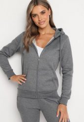 Ciemnoszara Bluza z Kapturem Sithi. Szare bluzy z kapturem damskie Born2be, l, z jeansu. Za 54.99 zł.