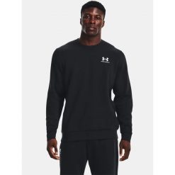 Bluza fitness męska Under Armour Essential Fleece Crew. Czarne bluzy bez kaptura męskie Under Armour, bez wzorów, casualowe, bez kołnierzyka, bez ramiączek. Za 179.99 zł.
