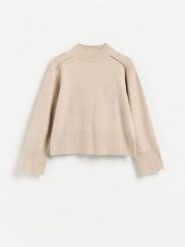 Sweter ze stójką - beżowy. Brązowe swetry klasyczne damskie Reserved, l, z dzianiny, bez kołnierzyka. Za 129.99 zł.