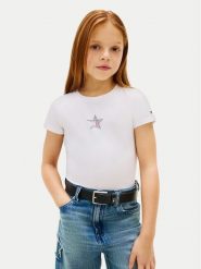 Tommy Hilfiger T-Shirt KG0KG09097 Biały Extra Slim Fit. Białe koszulki dziewczęce Tommy Hilfiger, bez wzorów, z bawełny, bez ramiączek. Za 129.99 zł.